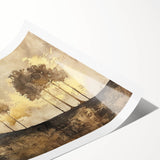 Abstract landscape wall art print showcasing vibrant hues of blue, green, and gold, rolled and ready for framing or display, ideal for modern home decor.