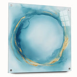 Fluid Art Paintings for Walls – Golden Aura in Turquoise & Blue