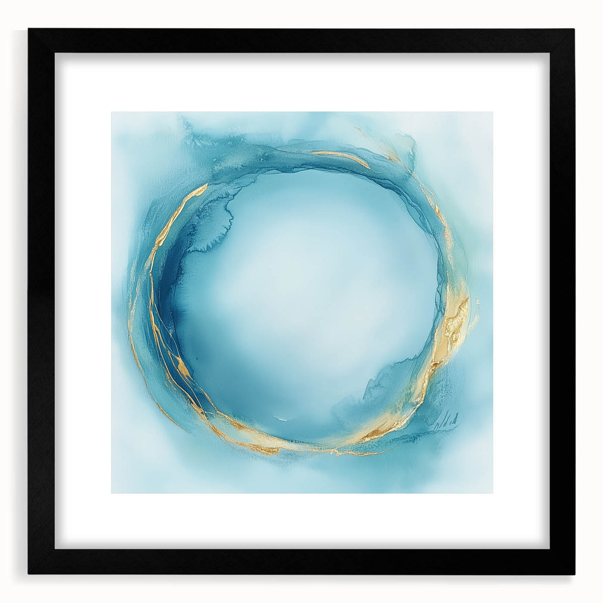 Fluid Art Paintings for Walls – Golden Aura in Turquoise & Blue