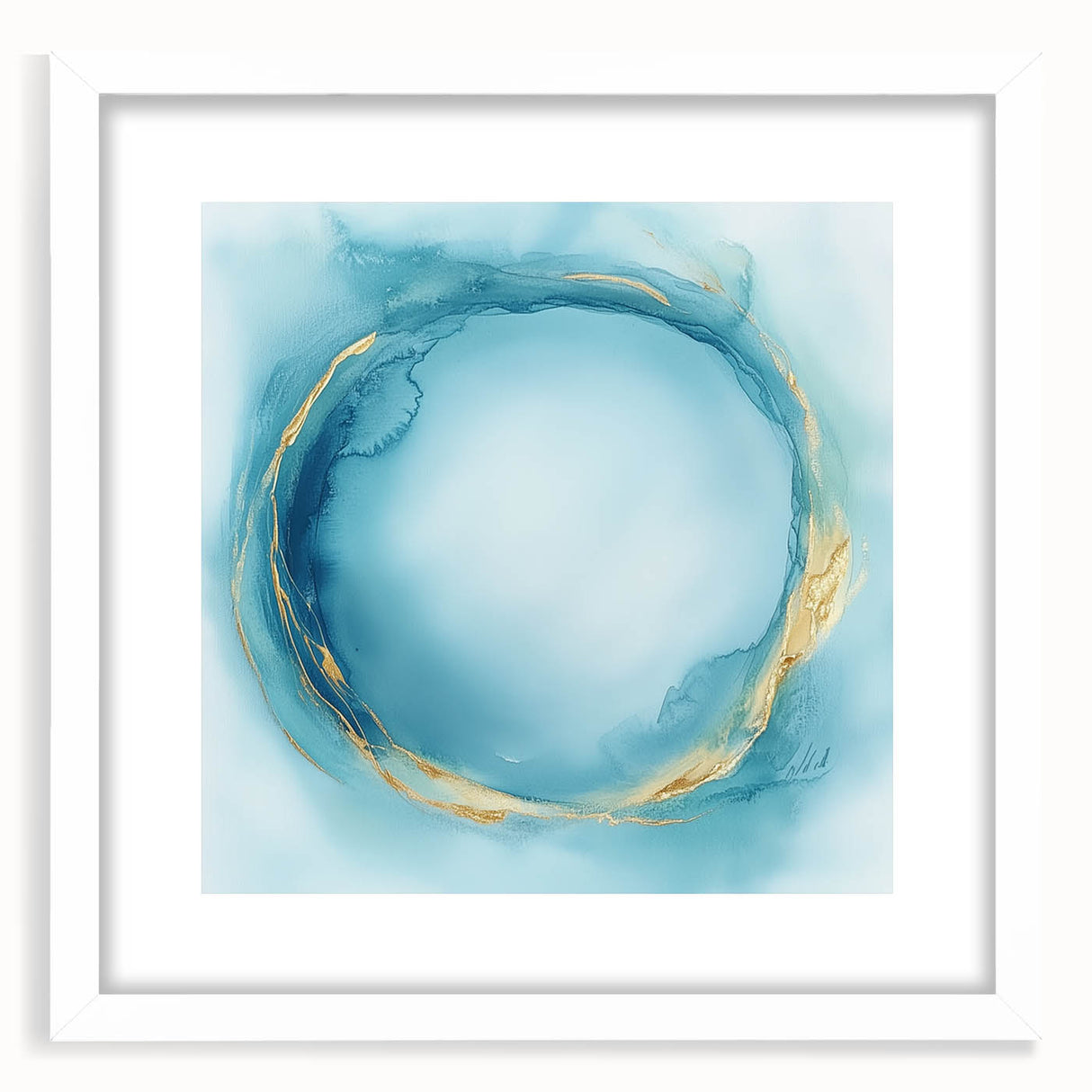 Fluid Art Paintings for Walls – Golden Aura in Turquoise & Blue