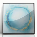 Fluid Art Paintings for Walls – Golden Aura in Turquoise & Blue