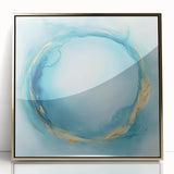 Fluid Art Paintings for Walls – Golden Aura in Turquoise & Blue
