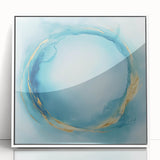 Fluid Art Paintings for Walls – Golden Aura in Turquoise & Blue