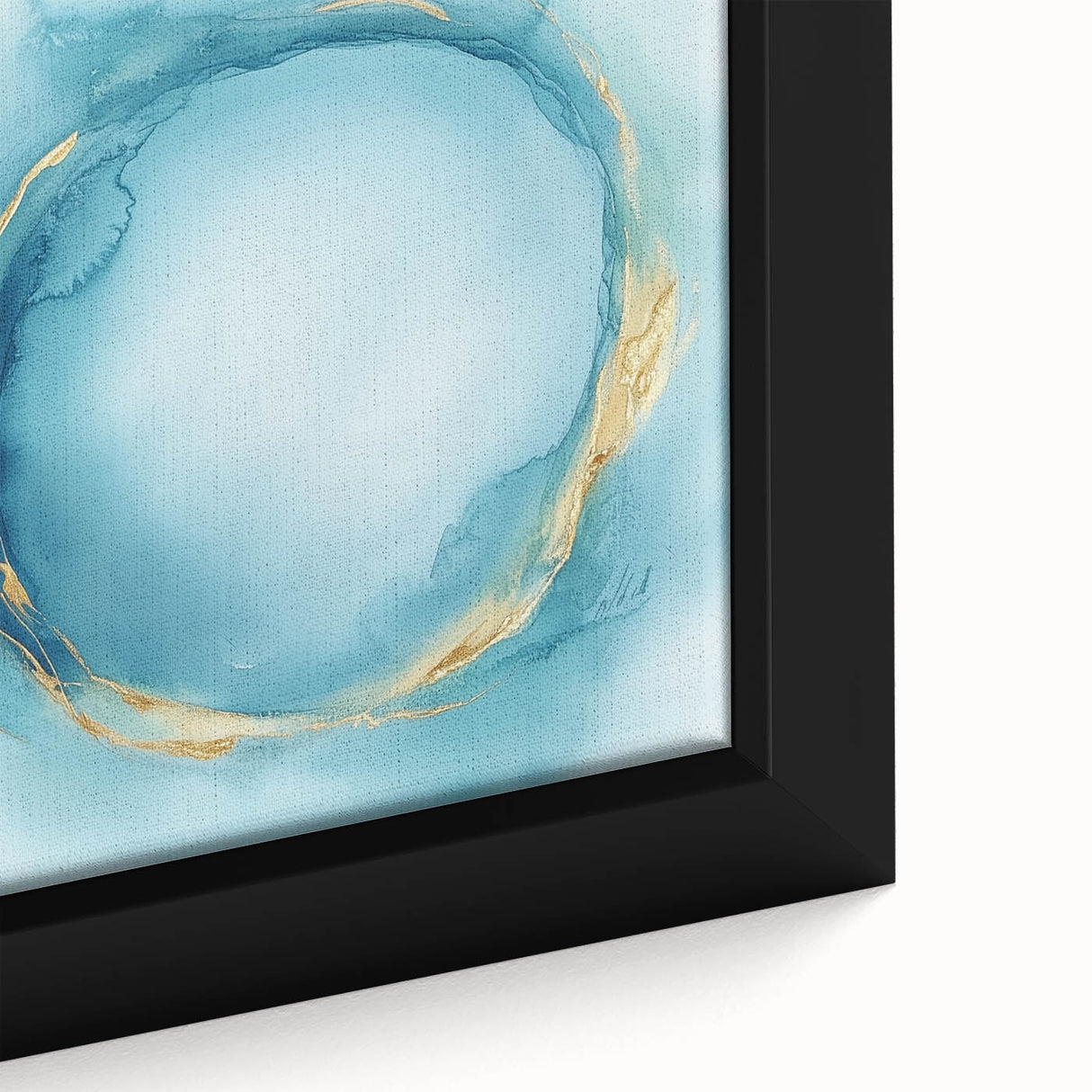 Fluid Art Paintings for Walls – Golden Aura in Turquoise & Blue