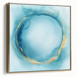 Fluid Art Paintings for Walls – Golden Aura in Turquoise & Blue