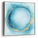 Fluid Art Paintings for Walls – Golden Aura in Turquoise & Blue