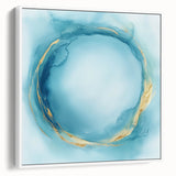 Fluid Art Paintings for Walls – Golden Aura in Turquoise & Blue