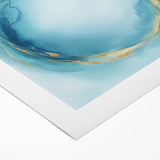 Fluid Art Paintings for Walls – Golden Aura in Turquoise & Blue