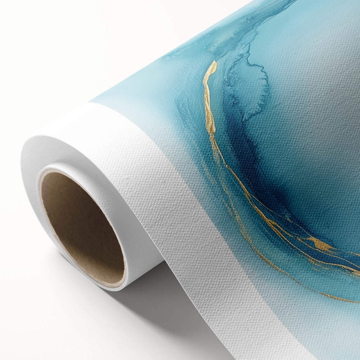 Fluid Art Paintings for Walls – Golden Aura in Turquoise & Blue