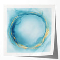 Fluid Art Paintings for Walls – Golden Aura in Turquoise & Blue