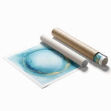 Fluid Art Paintings for Walls – Golden Aura in Turquoise & Blue