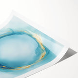 Fluid Art Paintings for Walls – Golden Aura in Turquoise & Blue