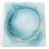 Fluid Art Paintings for Walls – Golden Aura in Turquoise & Blue