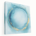 Fluid Art Paintings for Walls – Golden Aura in Turquoise & Blue