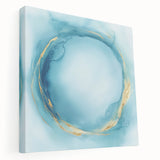 Fluid Art Paintings for Walls – Golden Aura in Turquoise & Blue