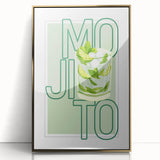 Acrylic print of a food and drinks-themed art deco poster with gold accents, ideal for modern kitchen decor.