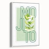 Vintage poster art of assorted beverages in vibrant colors on a large framed canvas, ideal for living room decor.