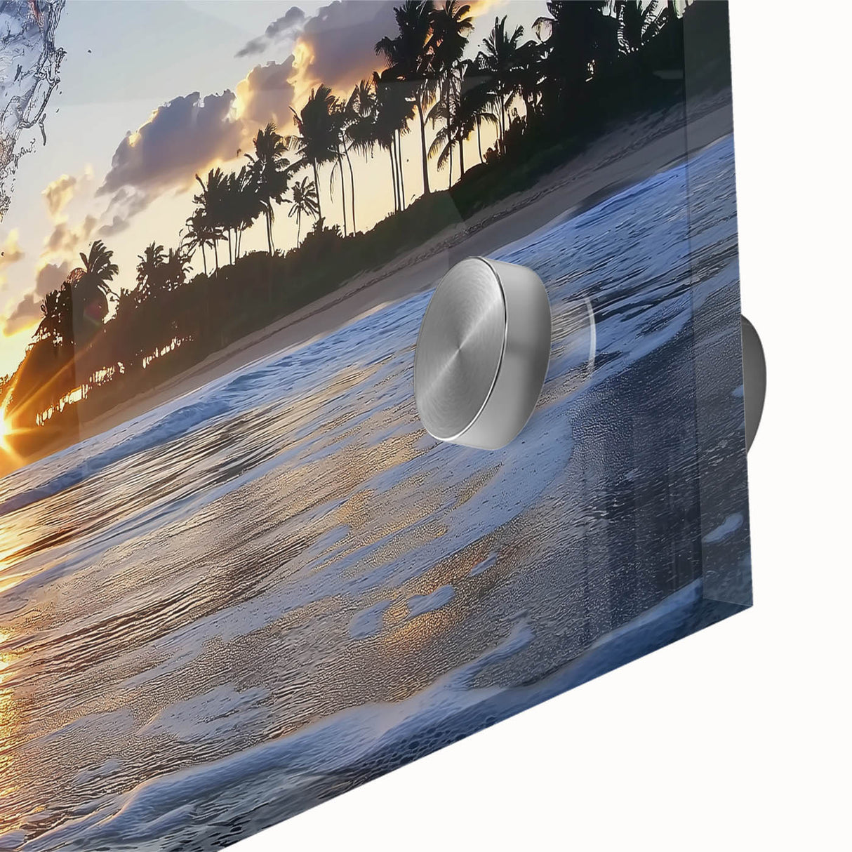 Vibrant acrylic landscape artwork depicting serene beaches in rich colors, showcasing detailed textures and artistic brushstrokes, perfect for coastal decor.