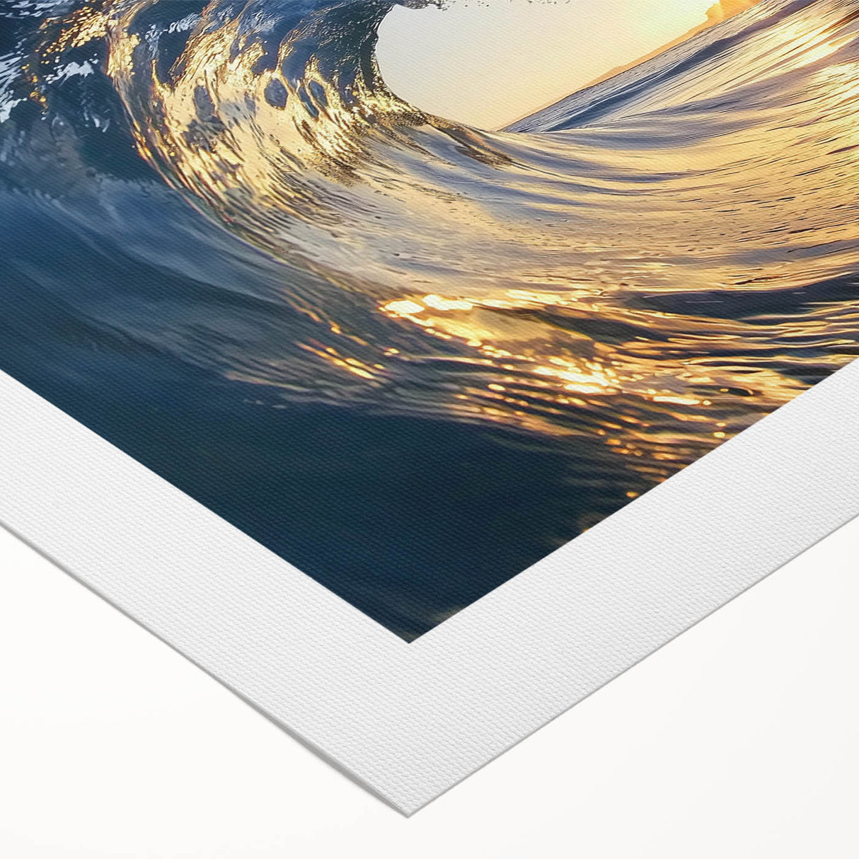Rolled canvas art depicting a serene beach landscape with vibrant colors and detailed textures, elegantly packaged in a protective cardboard tube for safe delivery.