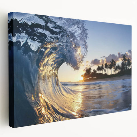 Stretched canvas featuring a vibrant beach landscape with a serene ocean view, highlighting soft waves and clear skies, perfect for coastal home decor.