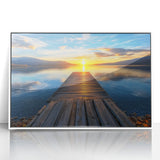 Framed acrylic artwork showcasing a serene landscape bridge scene, with vibrant colors and intricate details, perfect for home decor and interior design.