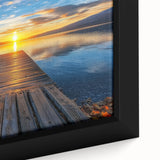 Close-up of a framed canvas showcasing a serene landscape bridge design, featuring vibrant colors and intricate details, perfect for enhancing home decor with nature-inspired art.