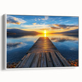 Framed landscape canvas featuring a serene bridge scene with lush greenery and a tranquil water reflection, designed to enhance home decor aesthetics.