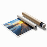 Rolled print showcasing a stunning landscape bridge design, featuring vibrant colors and intricate details, securely packaged in a durable tube for easy transport.