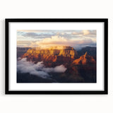 Black-framed landscape artwork depicting canyons, featuring a white mat around the image, perfect for home or office decor, enhancing any modern aesthetic.