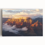 Stretched canvas artwork depicting a vibrant landscape of canyons in rich earth tones, perfect for home decor or office spaces, showcasing natural beauty and depth.