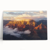 Stretched canvas artwork depicting a vibrant landscape of canyons in warm hues, perfect for home décor, showcasing detailed textures and natural beauty.