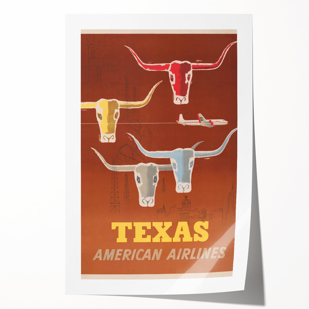 Retro Texas Travel Poster - Vintage American Airlines Wall Art