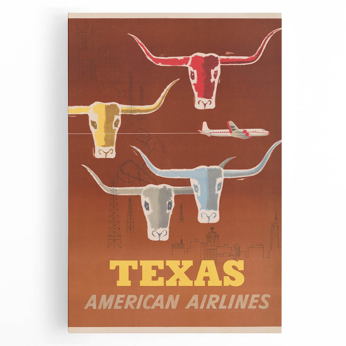 Retro Texas Travel Poster - Vintage American Airlines Wall Art