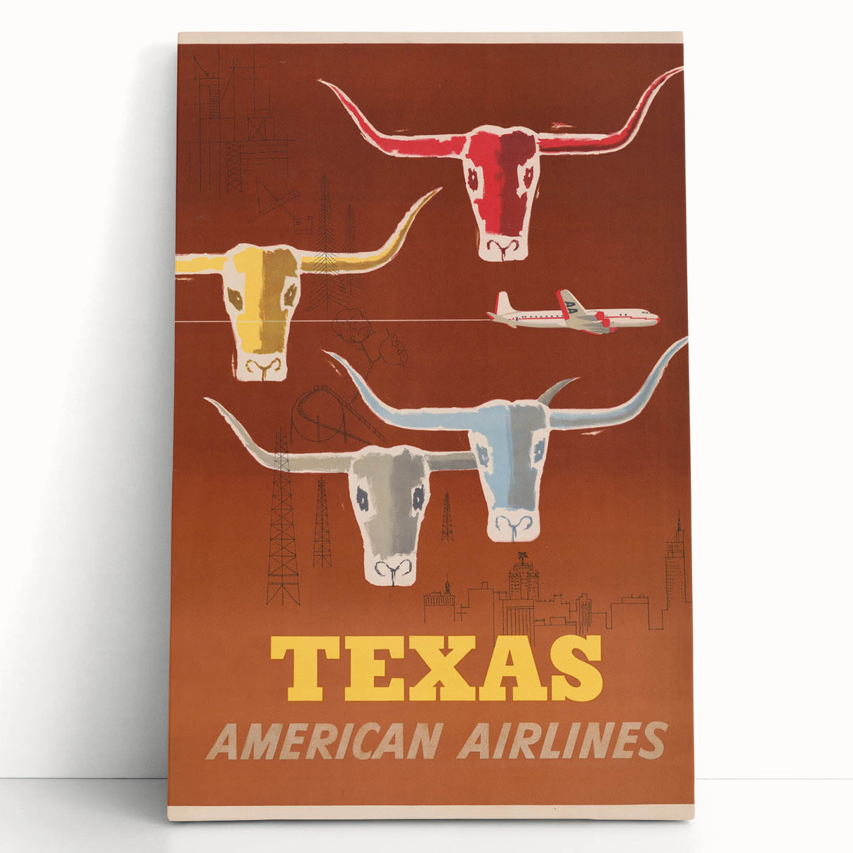 Retro Texas Travel Poster - Vintage American Airlines Wall Art
