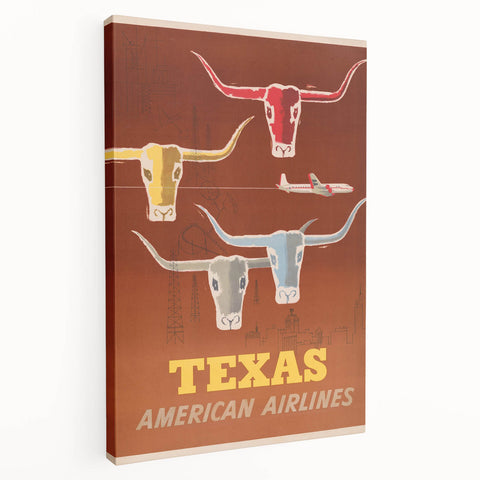 Retro Texas Travel Poster - Vintage American Airlines Wall Art