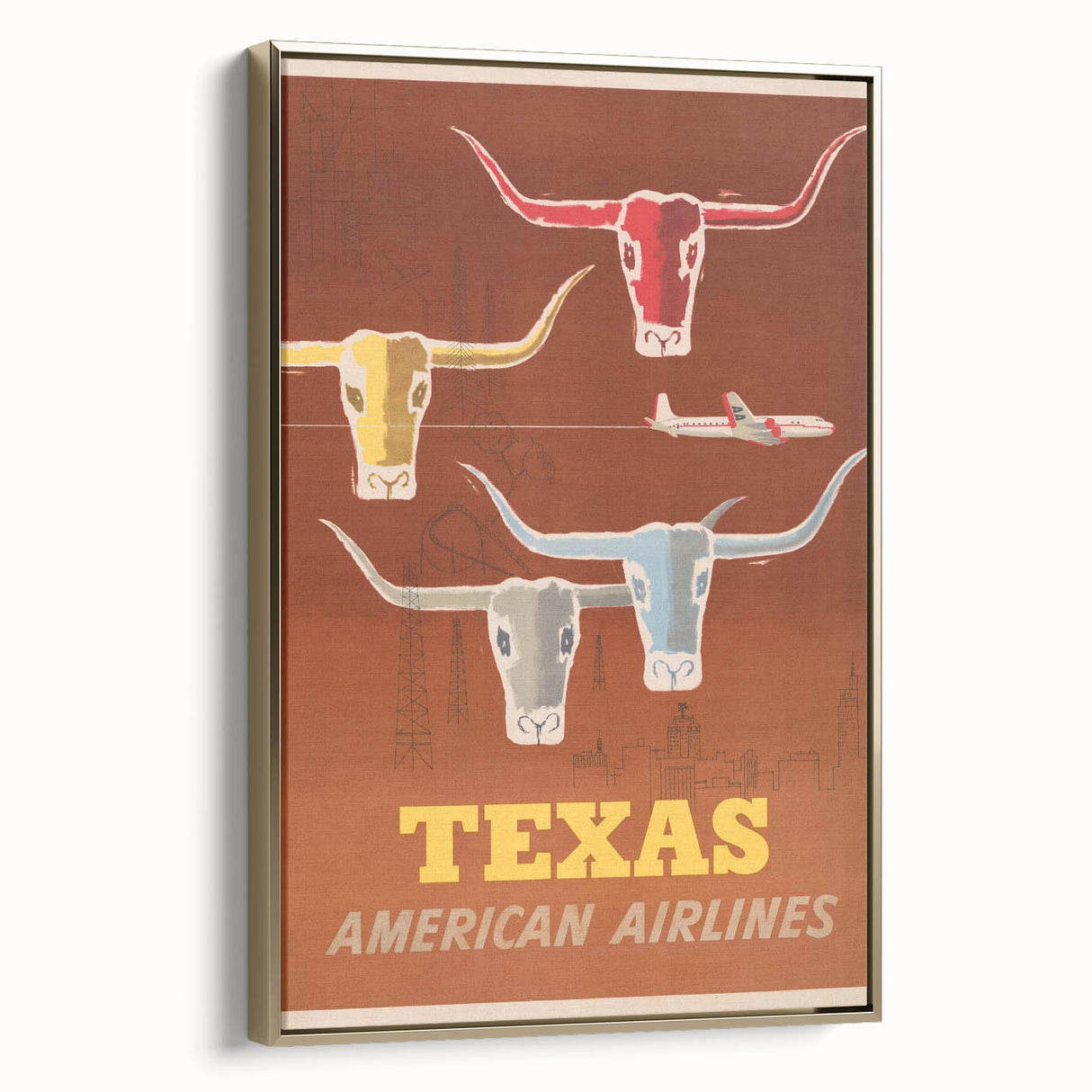 Retro Texas Travel Poster - Vintage American Airlines Wall Art