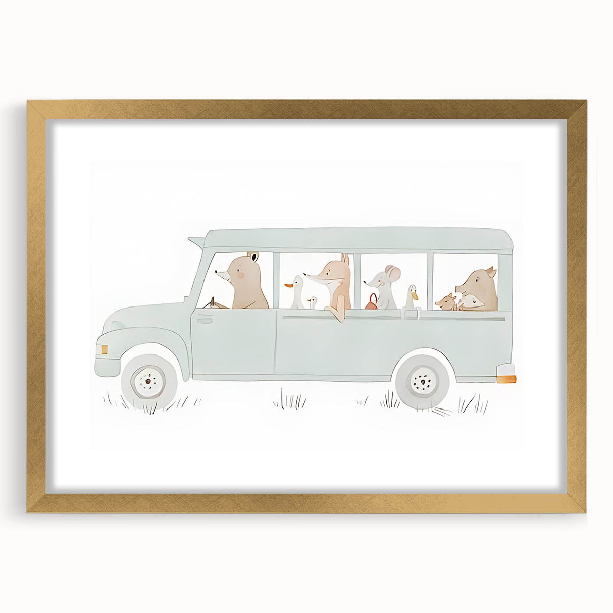 Whimsical Animal Car Ride Nursery Wall Art - Kids Room Prints