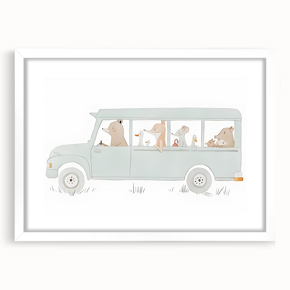 Whimsical Animal Car Ride Nursery Wall Art - Kids Room Prints