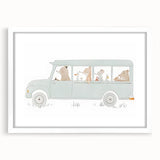 Whimsical Animal Car Ride Nursery Wall Art - Kids Room Prints