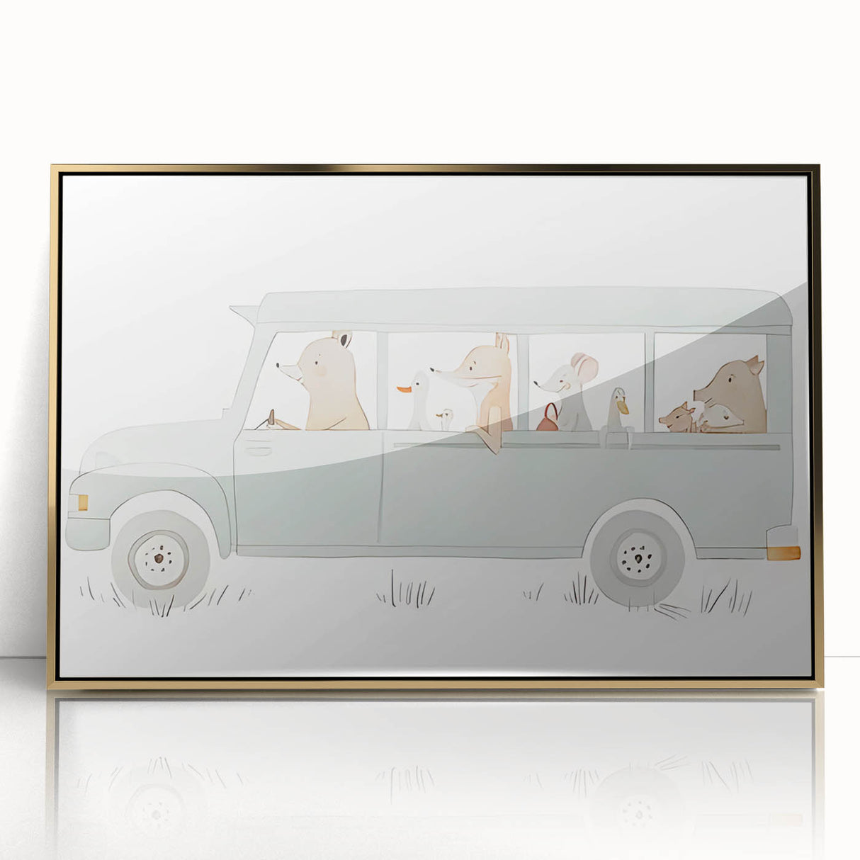 Whimsical Animal Car Ride Nursery Wall Art - Kids Room Prints
