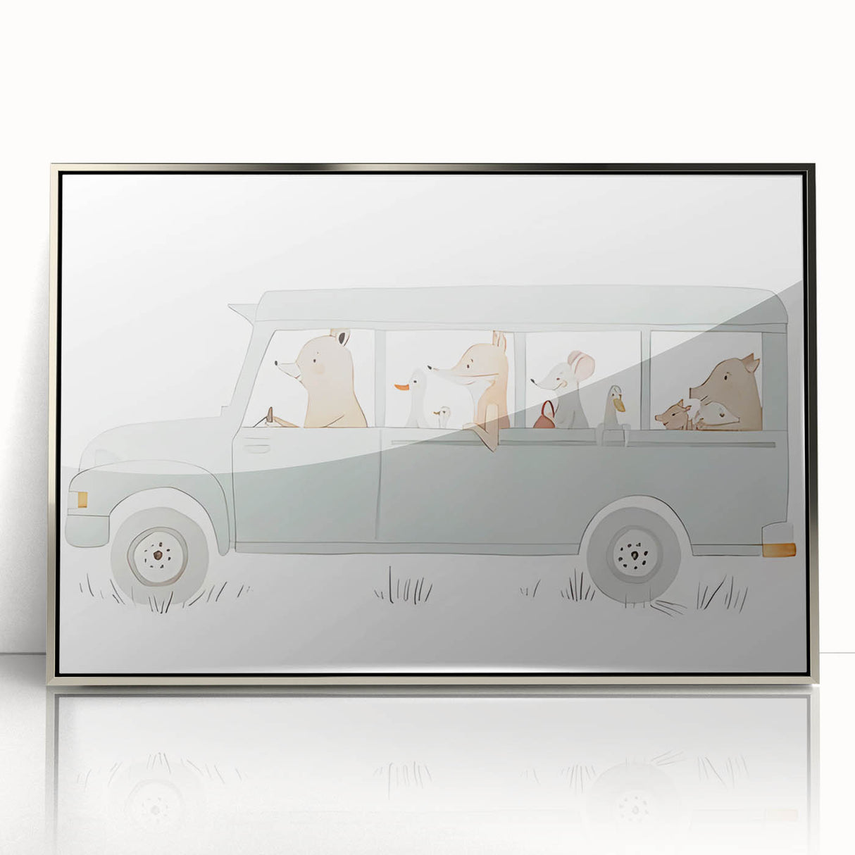 Whimsical Animal Car Ride Nursery Wall Art - Kids Room Prints