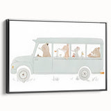 Whimsical Animal Car Ride Nursery Wall Art - Kids Room Prints