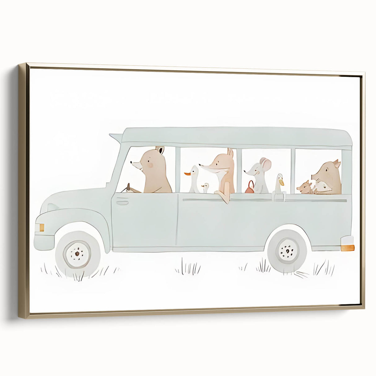 Whimsical Animal Car Ride Nursery Wall Art - Kids Room Prints
