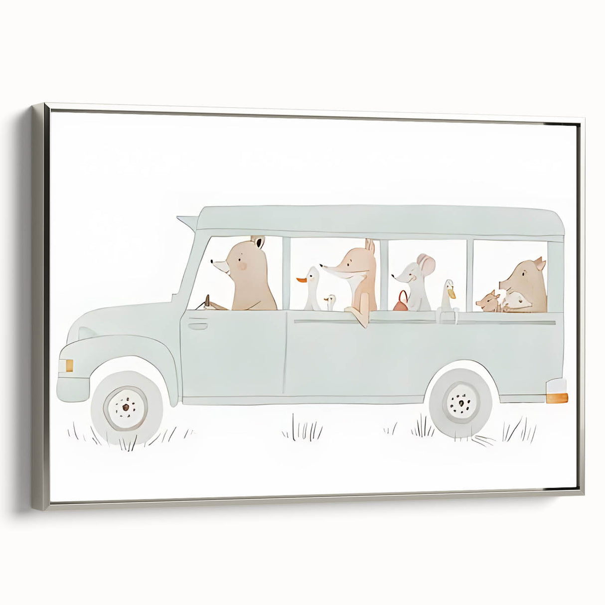 Whimsical Animal Car Ride Nursery Wall Art - Kids Room Prints