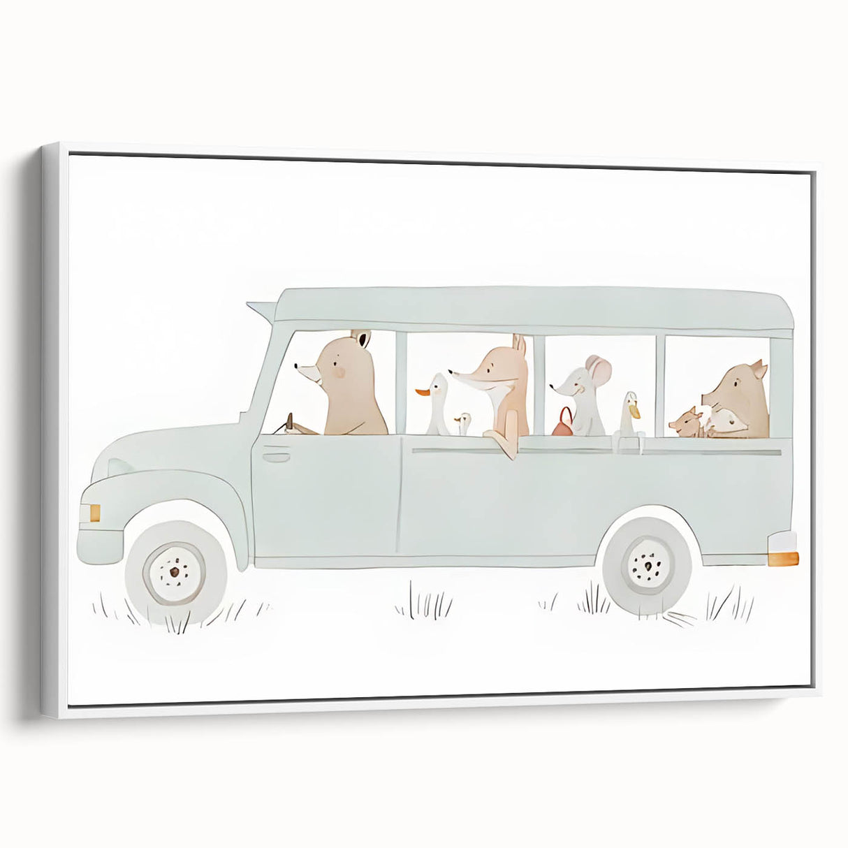 Whimsical Animal Car Ride Nursery Wall Art - Kids Room Prints
