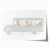 Whimsical Animal Car Ride Nursery Wall Art - Kids Room Prints
