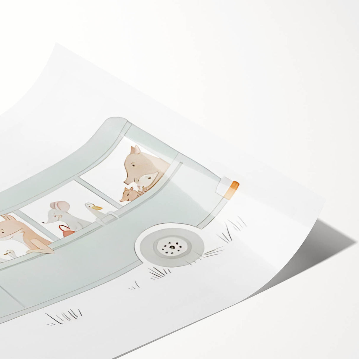 Whimsical Animal Car Ride Nursery Wall Art - Kids Room Prints