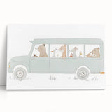 Whimsical Animal Car Ride Nursery Wall Art - Kids Room Prints