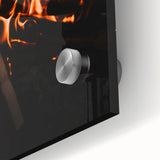 Large abstract wall art in autumn hues on acrylic glass, ideal for dining room ambiance.