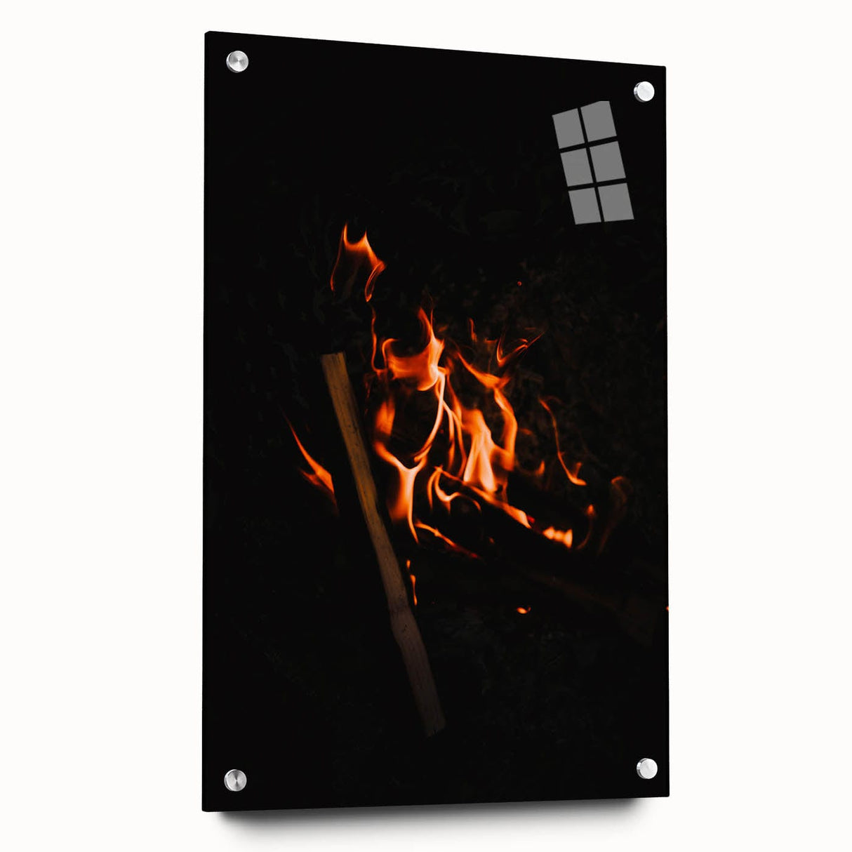Large abstract wall art depicting autumnal trees on acrylic glass, using warm orange and red tones.